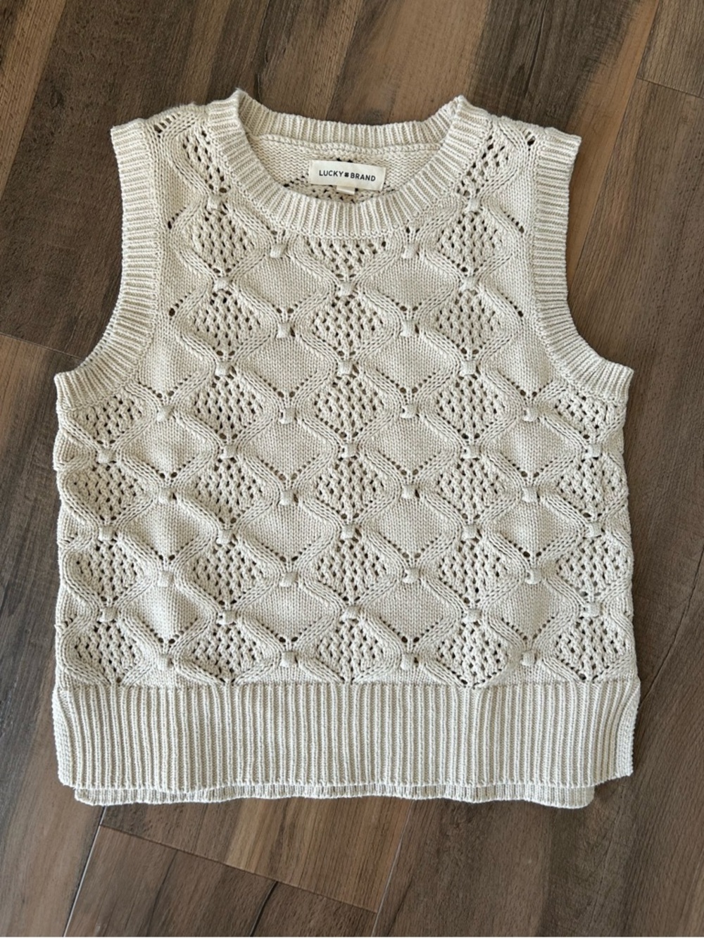 Lucky Brand Cream Openwork Crochet Knit Sweater